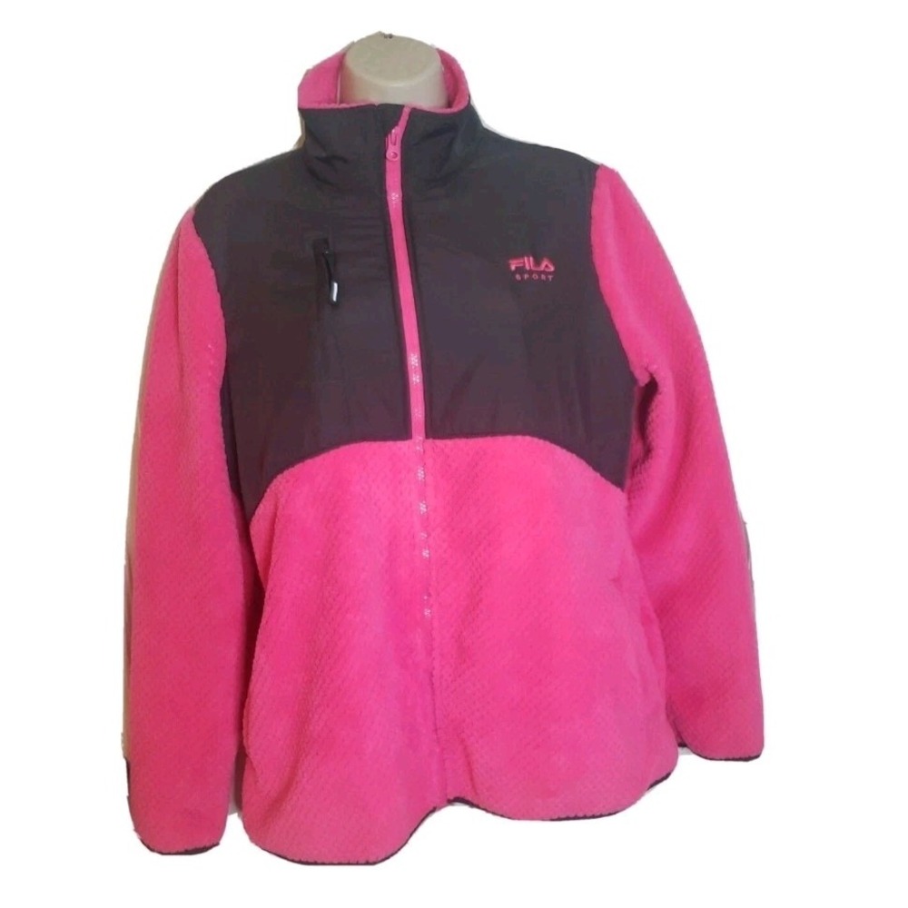 Fila Sport‎ Womens M Full Zip Fleece Jacket Pink Gray Colorblock